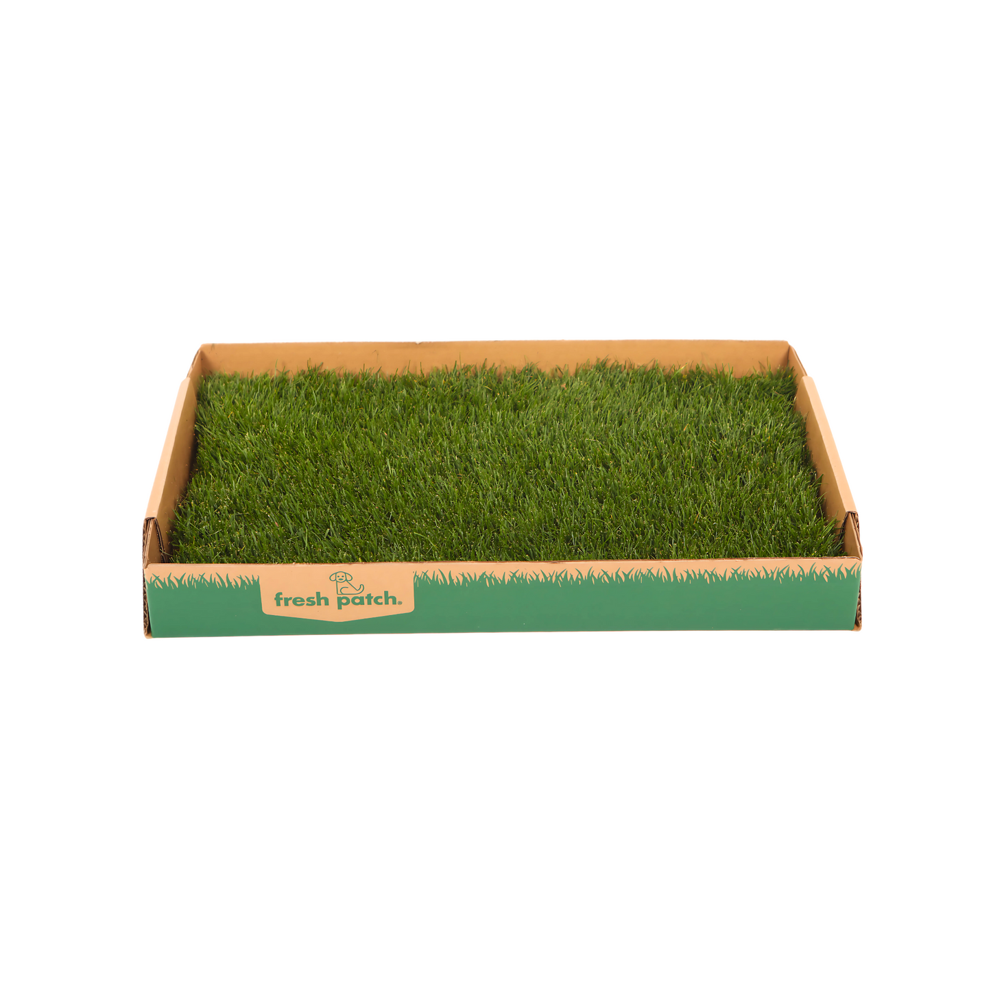 Box of real grass with 'fresh patch' branding on a white background
