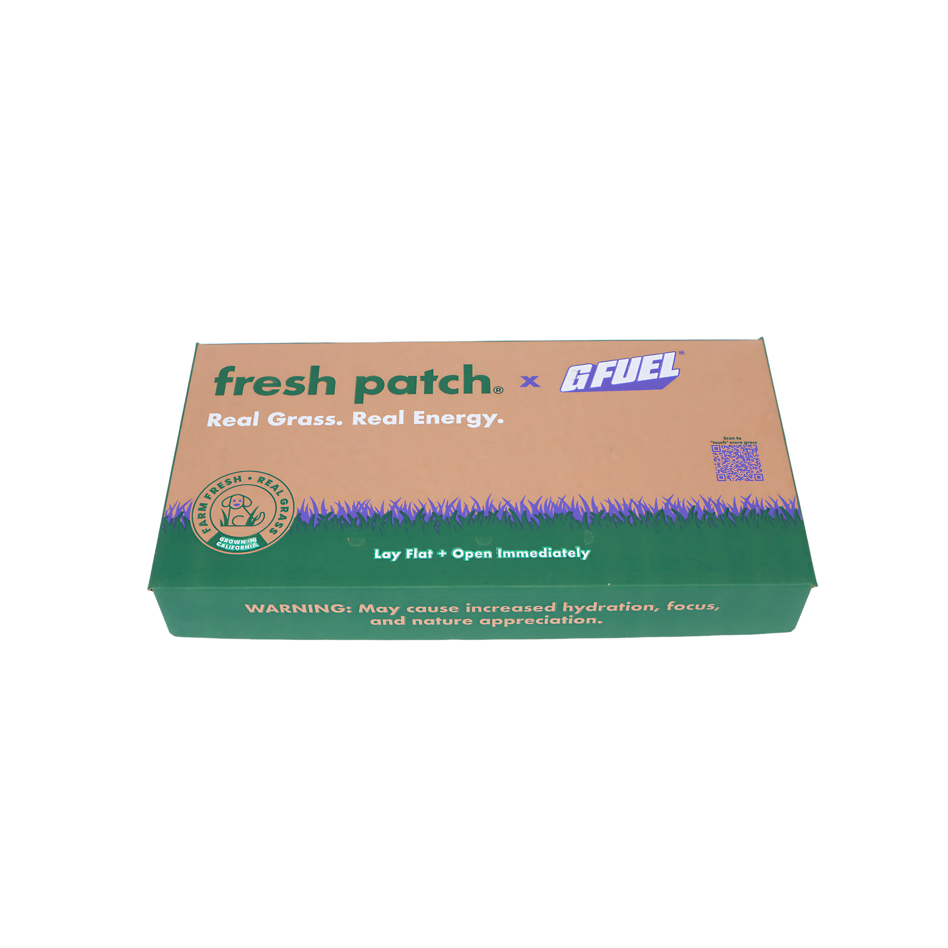 Box of fresh patch x GFUEL on a white background
