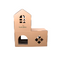 Cardboard cat house with 'fresh patch' branding on a white background