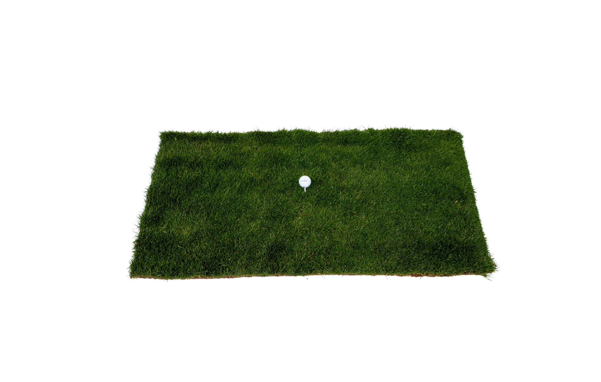 Green  grass patch with a white golf ball on a white background
