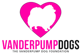 Logo of the Vanderpump Dog Foundation with a pink heart and dog silhouette.